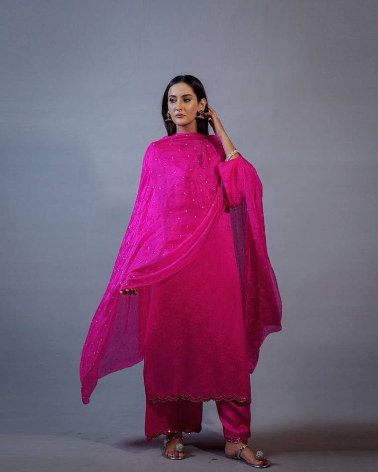 Rani pink kurta set with dupatta